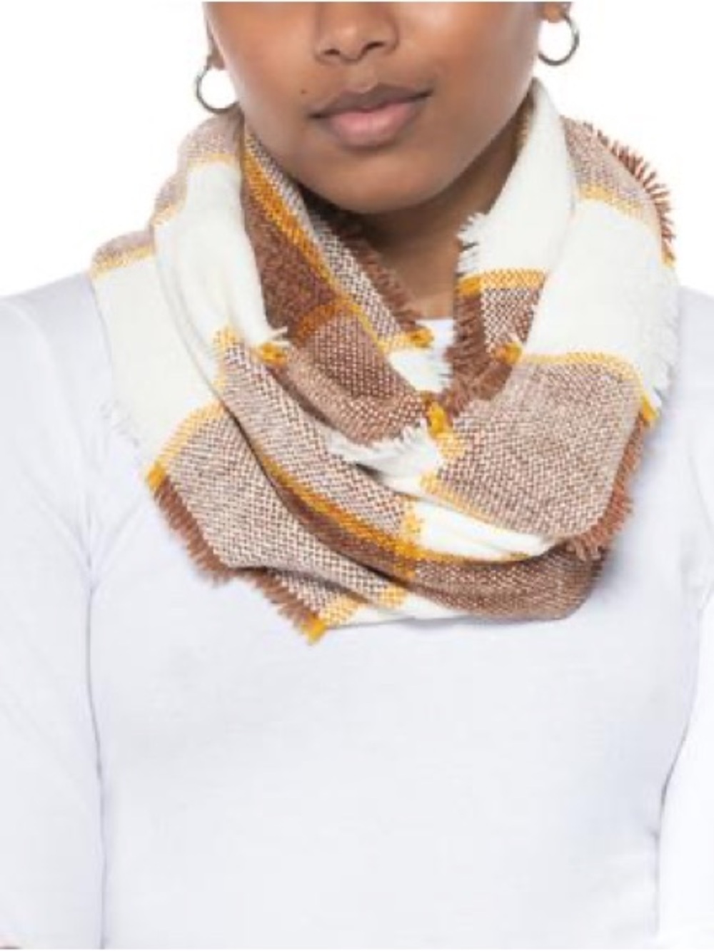 Charter Club Plaid Infinity Scarf - Brown, White & Yellow